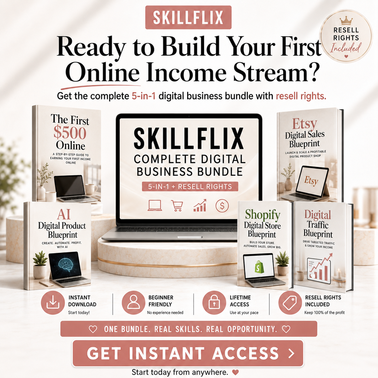 SKILLFLIX Complete Digital Business Bundle — 5-in-1 + Resell Rights