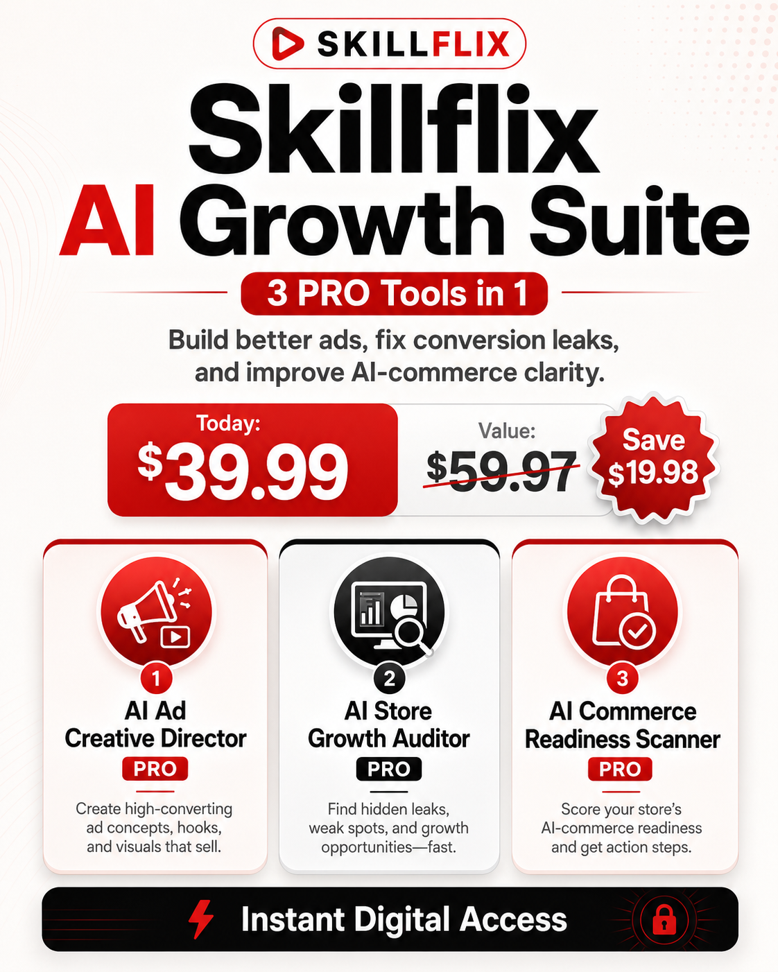 Skillflix AI Growth Suite — 3 PRO Ecommerce Tools in One